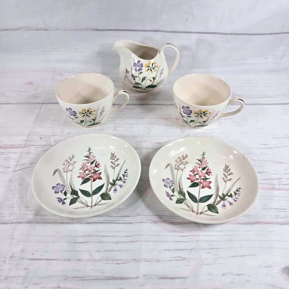 English Garden by‎ Ridgway Creamer Cups Saucers Tea Set Floral Bone China